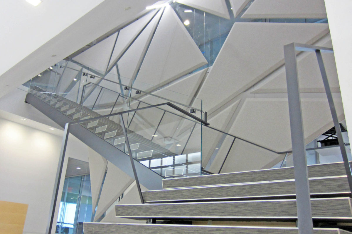 Custom Steel + Glass Staircase With Stainless Steel Framed Treads And Landing.