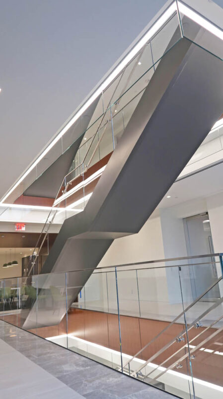 Custom Design-build Stair, Steel Stringer + Glass Guardrail.
